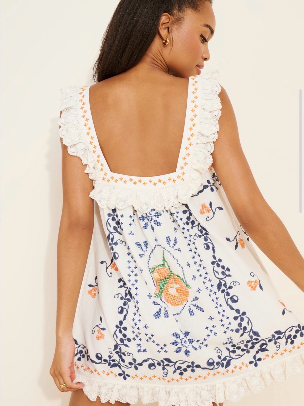 Free People Bali Main Squeeze Mini Dress XS Embroidered Boho Cotton Cottagecore - Picture 2 of 10
